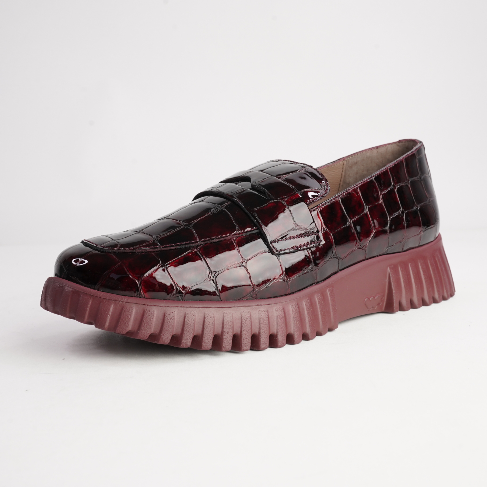 Nabia Vino Croc Patent Loafers