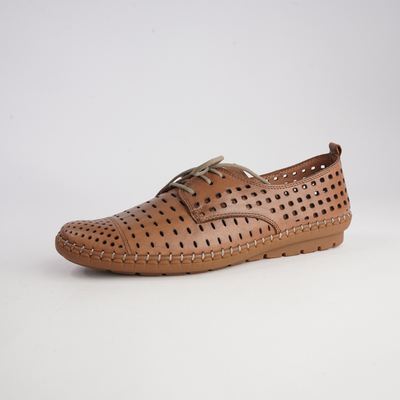 Kroon Tan Leather Lace Up Flats