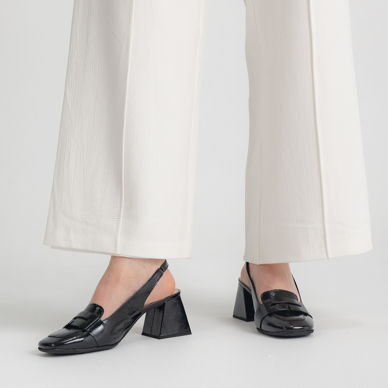 Heidi Black Leather Heels