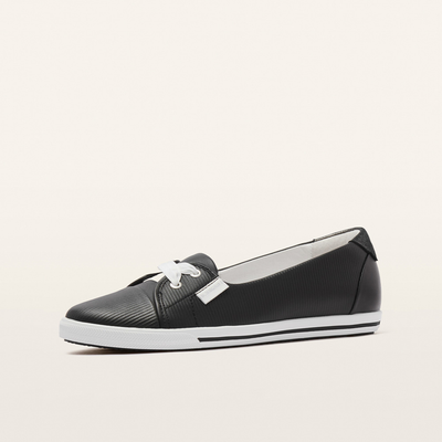 Hannah III Black Emboss Leather Sneakers