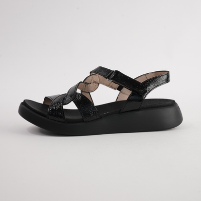 Chantal Black Patent/ Black Sole Leather Sandals