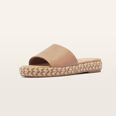 Lucia Camel Leather Slides