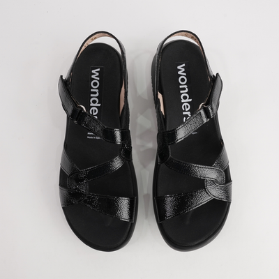 Chantal Black Patent/ Black Sole Leather Sandals