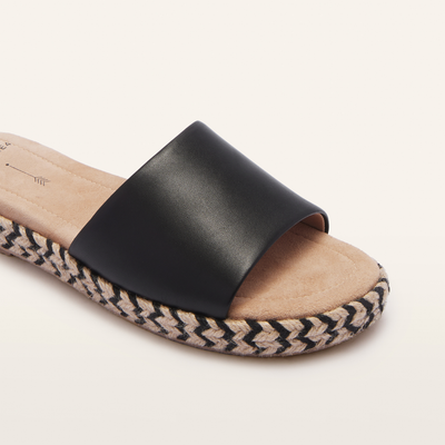 Lucia Black Leather Slides