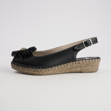 Erica Black Leather Espadrille Wedges