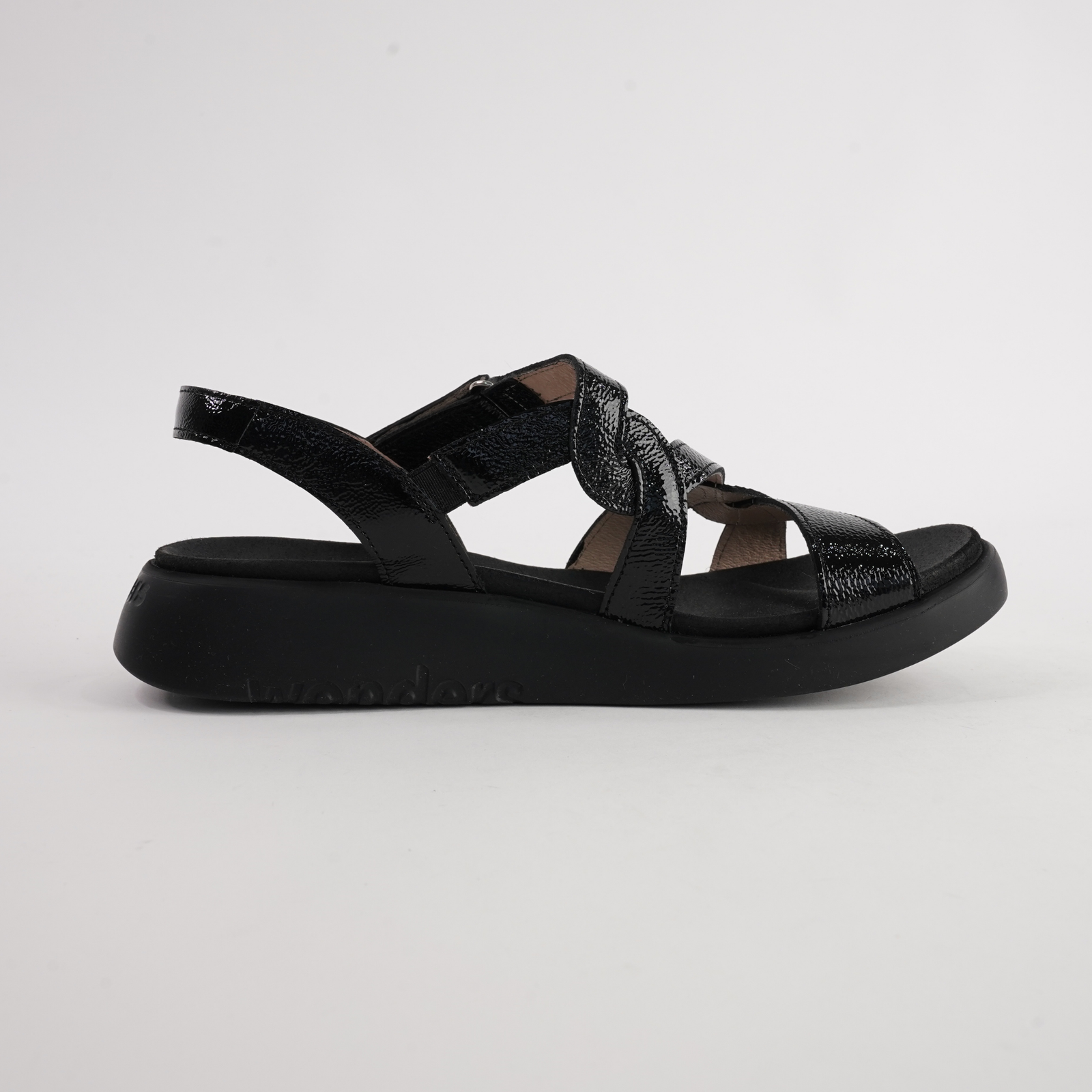 Chantal Black Patent/ Black Sole Leather Sandals