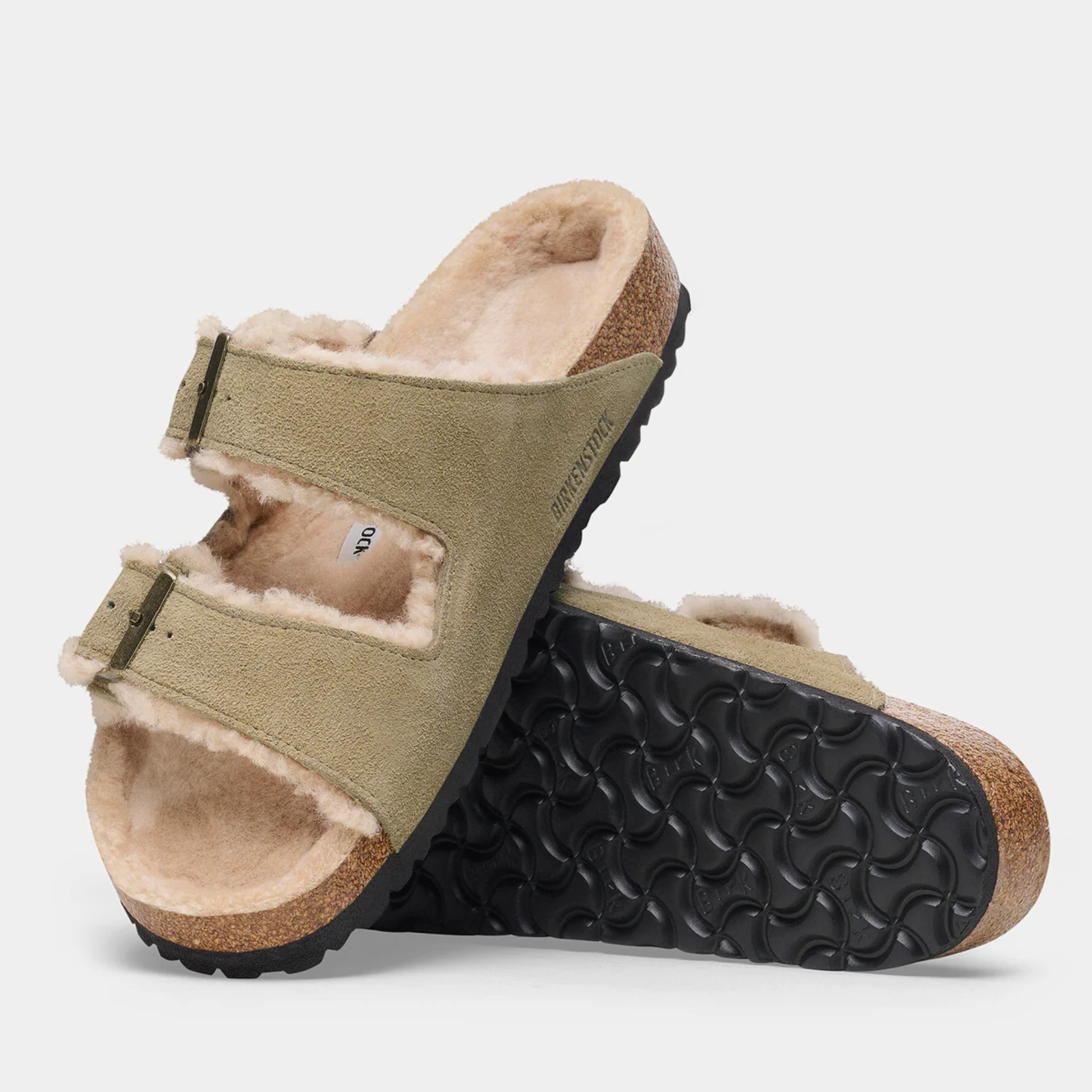 Arizona Shearling Taupe Suede Leather Sandals
