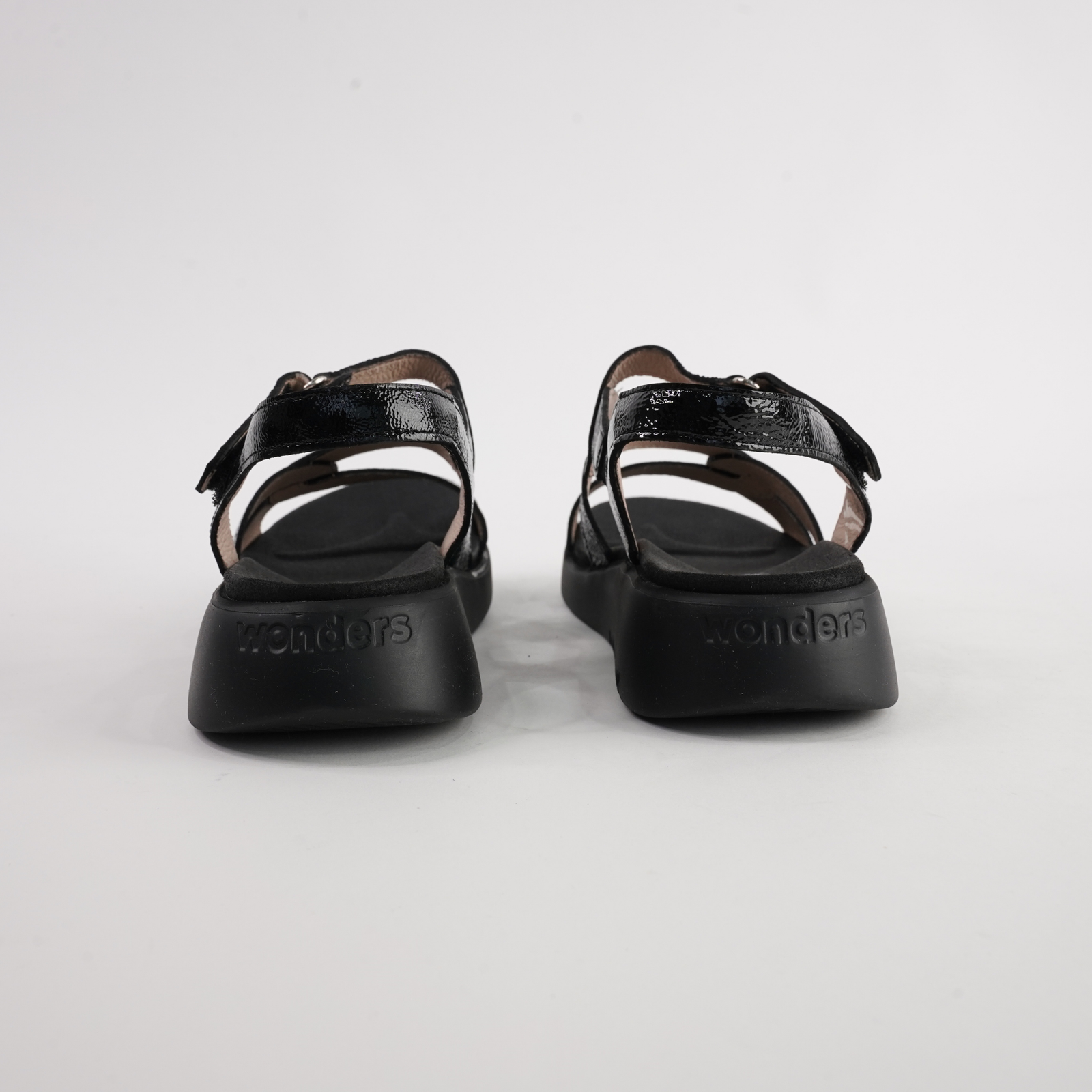 Chantal Black Patent/ Black Sole Leather Sandals
