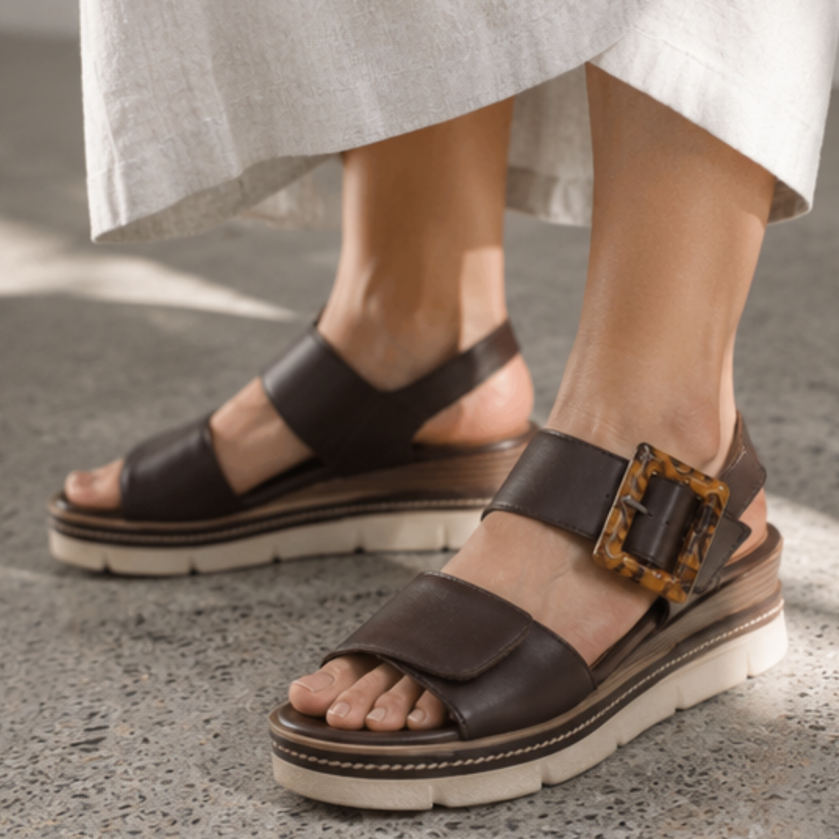 D2L53 Moro Leather Wedge Sandals