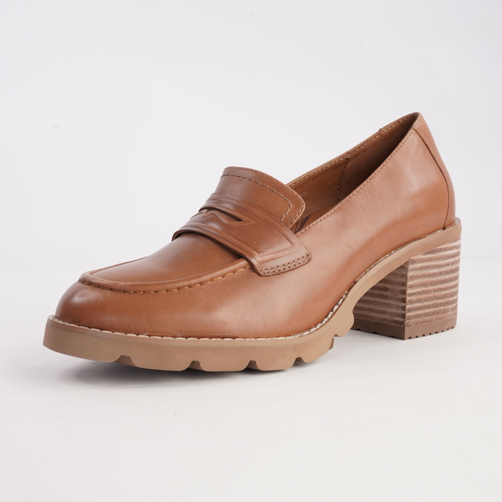 Antonia Tan Leather Heeled Loafers