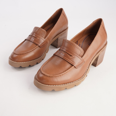 Antonia Tan Leather Heeled Loafers
