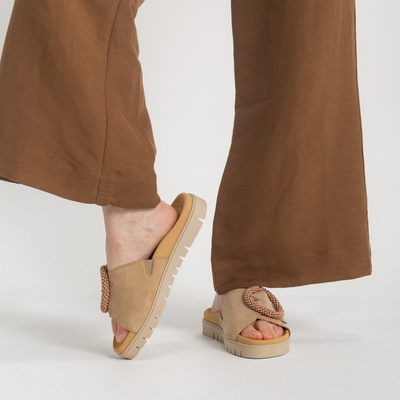 Lucille Caramel Suede Slides