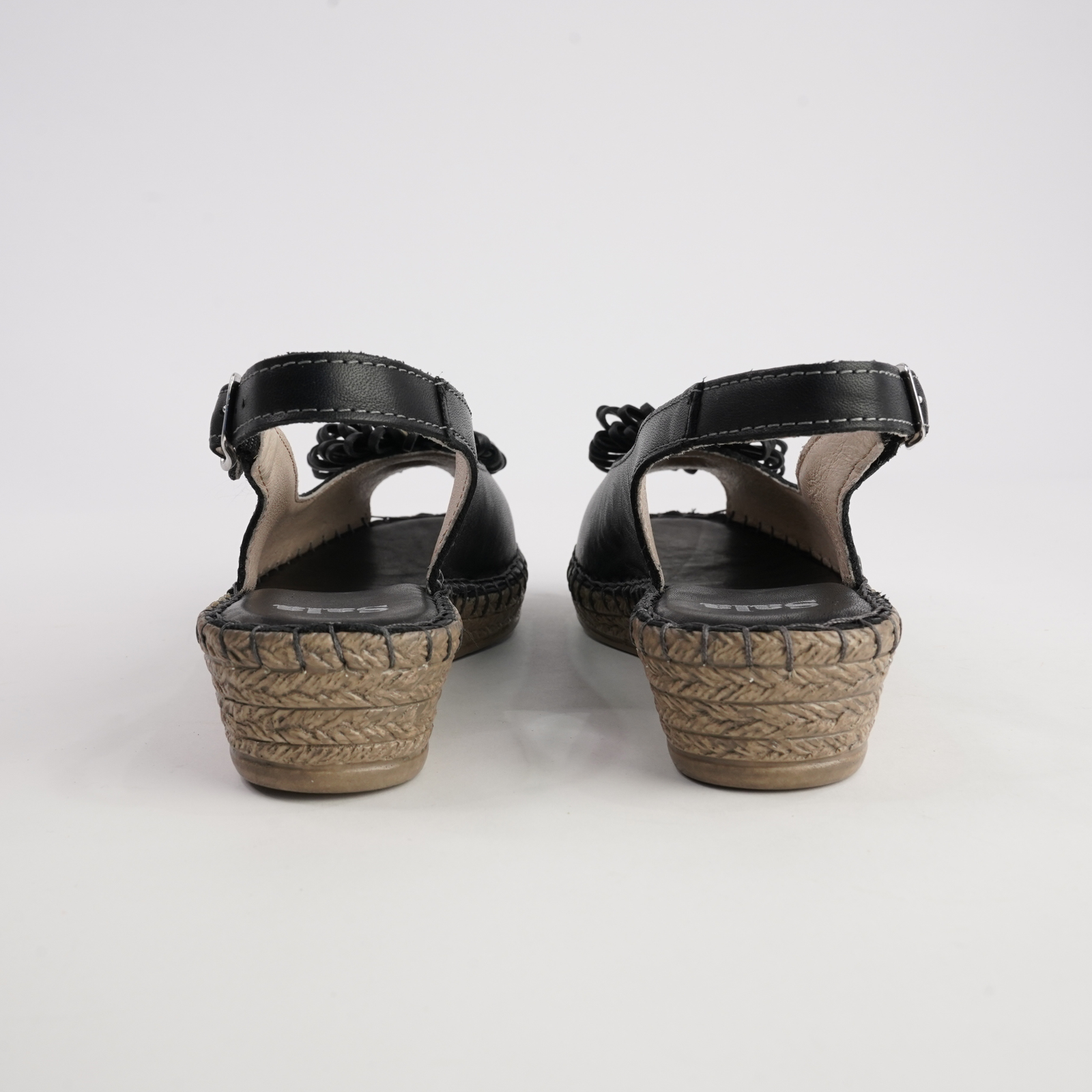 Erica Black Leather Espadrille Wedges