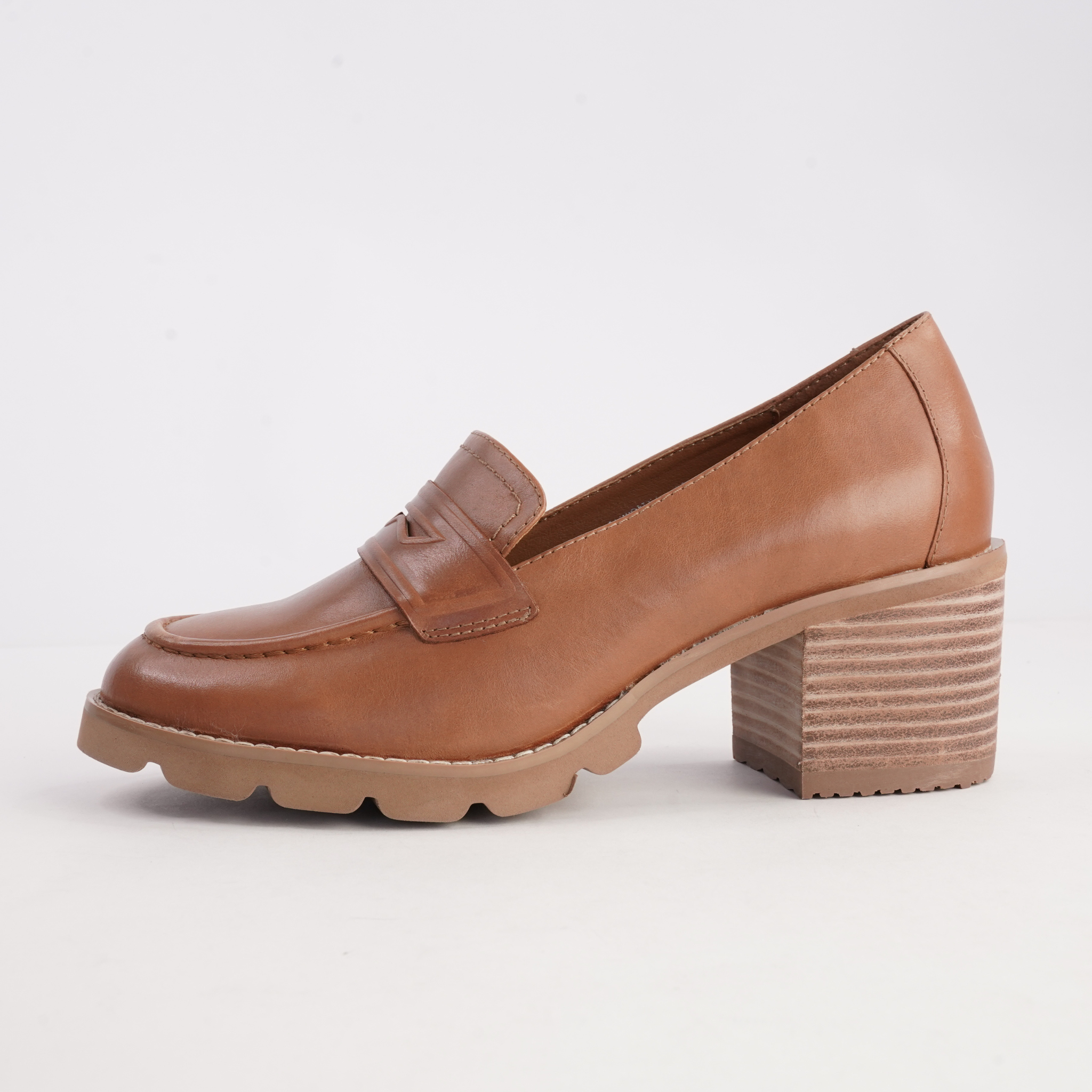 Antonia Tan Leather Heeled Loafers