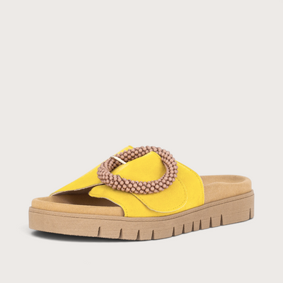 Lucille Yellow Suede Slides