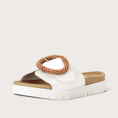 Lucille White Leather Slides