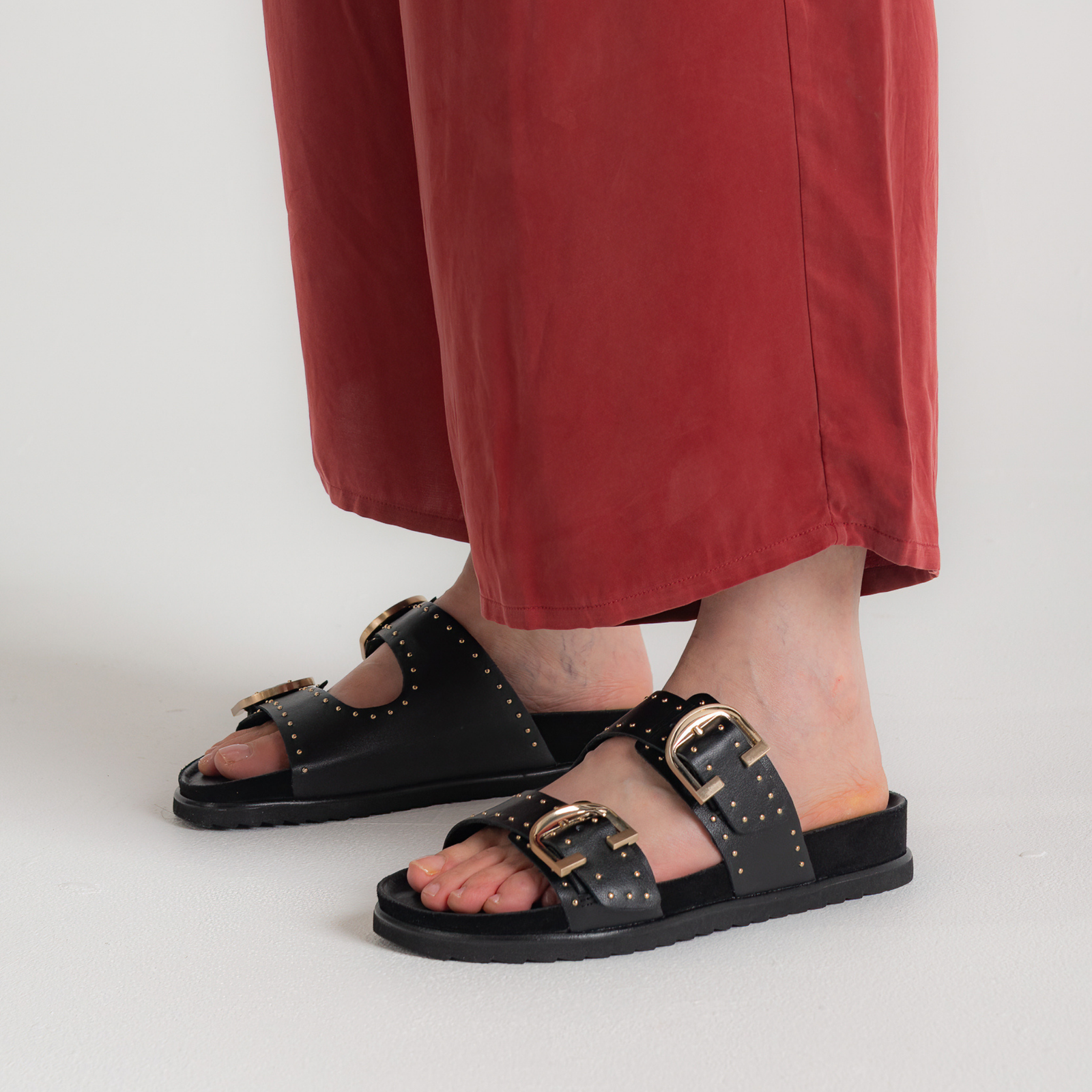 Deon Black Stud Leather Sandals