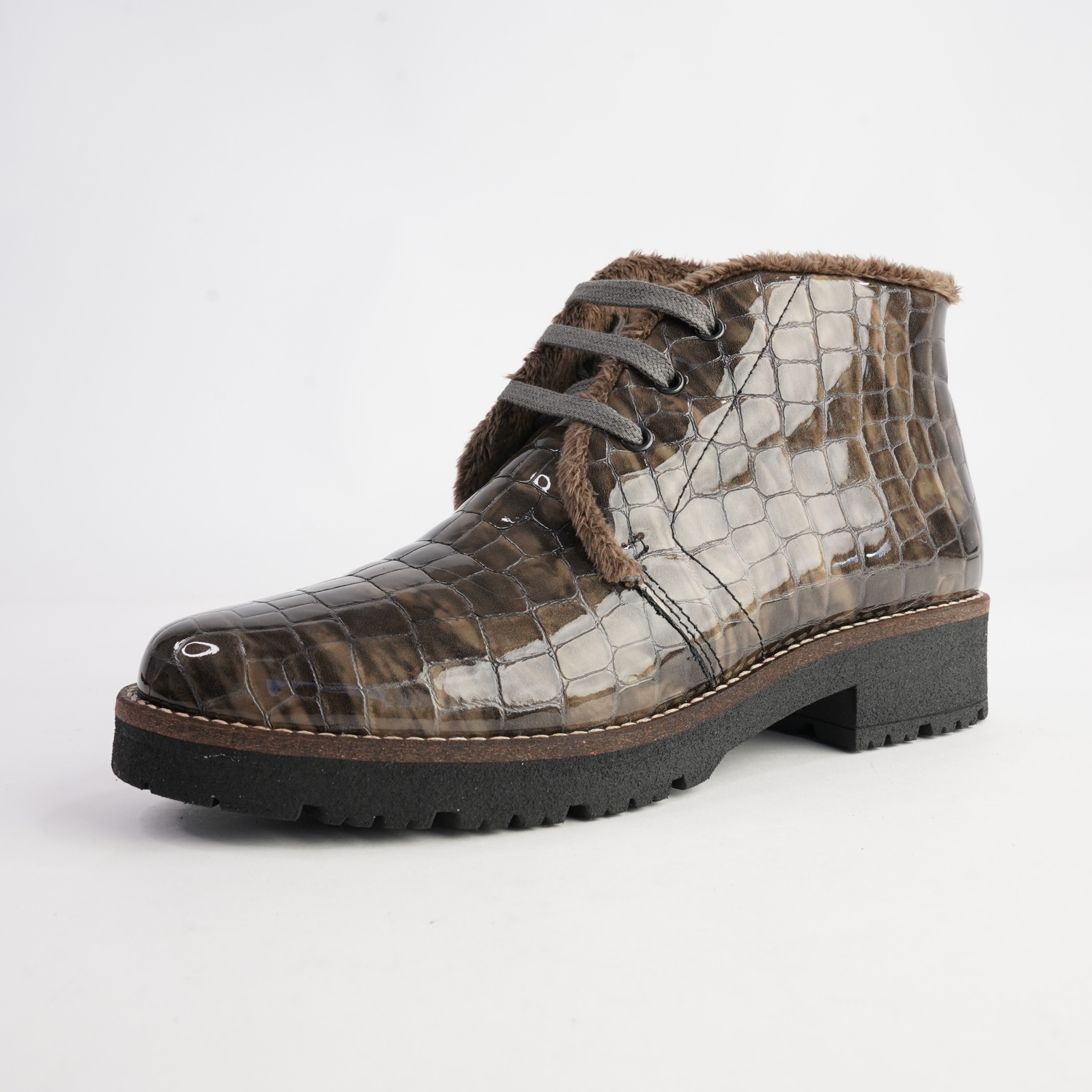 10773 Humo Patent Croc Leather Lace Up Boots