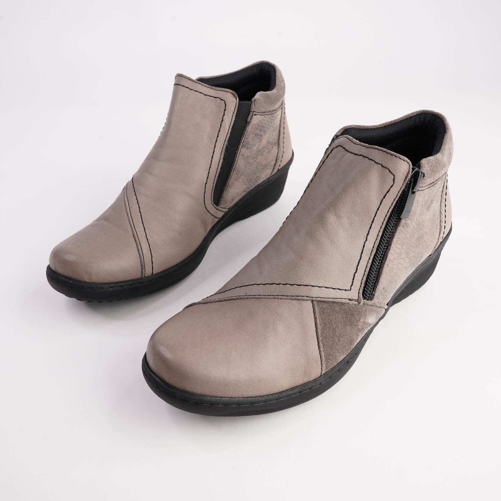 CP462-18 Taupe Combo Leather Ankle Boots