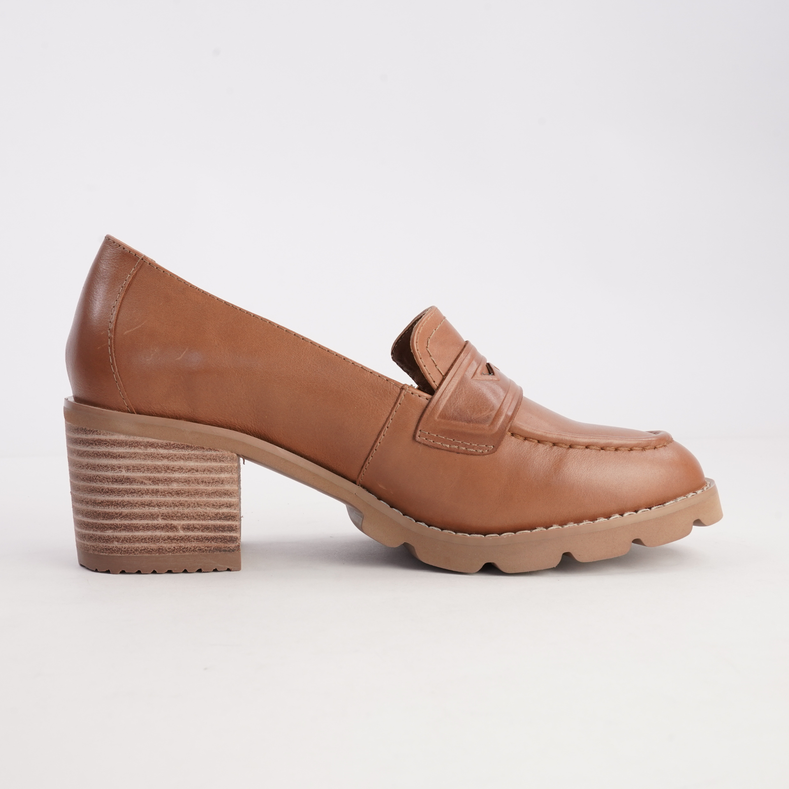 Antonia Tan Leather Heeled Loafers