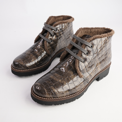 10773 Humo Patent Croc Leather Lace Up Boots