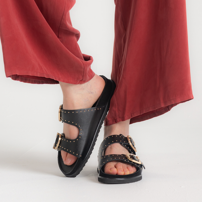 Deon Black Stud Leather Sandals