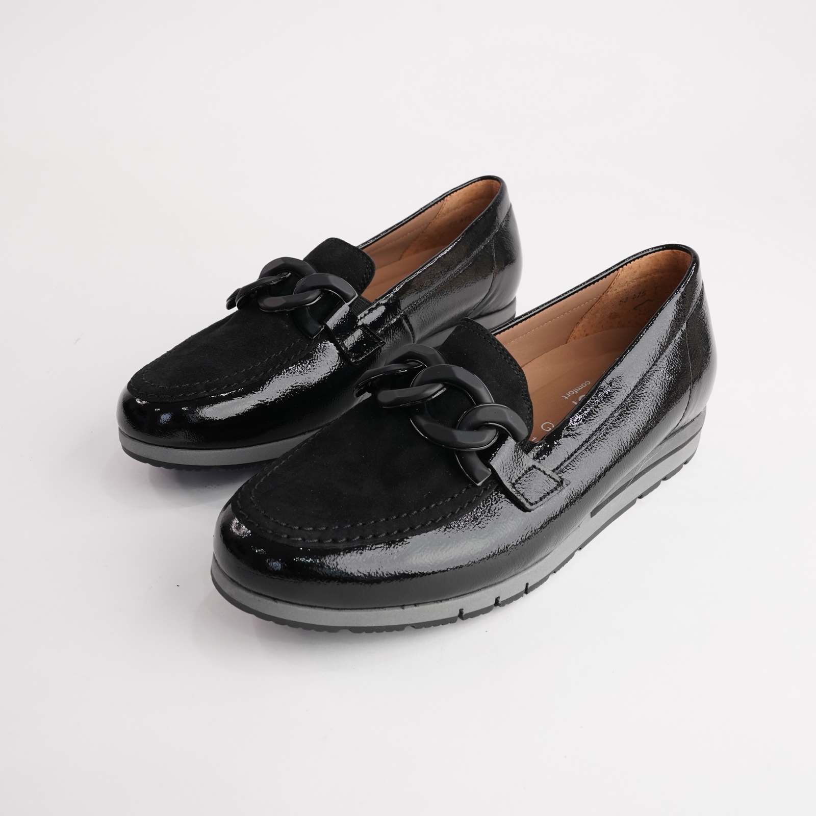 Giselle Black Patent/ Black Suede Leather Loafers
