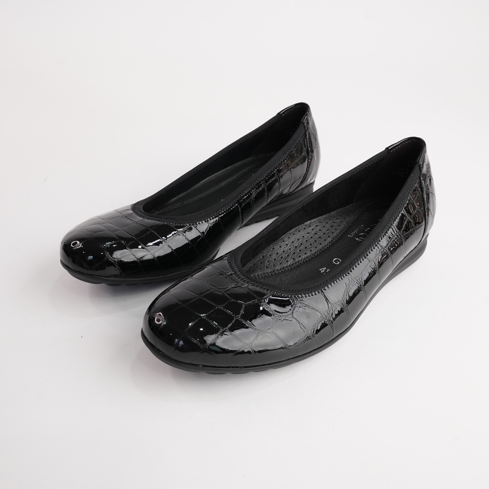 Gia Black Alligator Patent Leather Ballet Flats