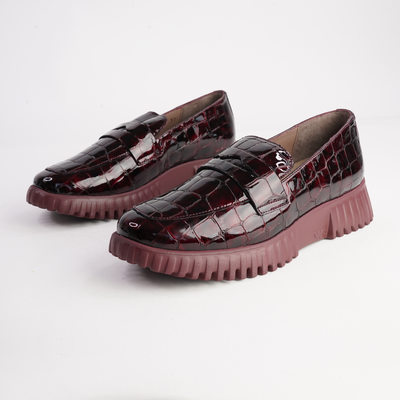 Nabia Vino Croc Patent Loafers