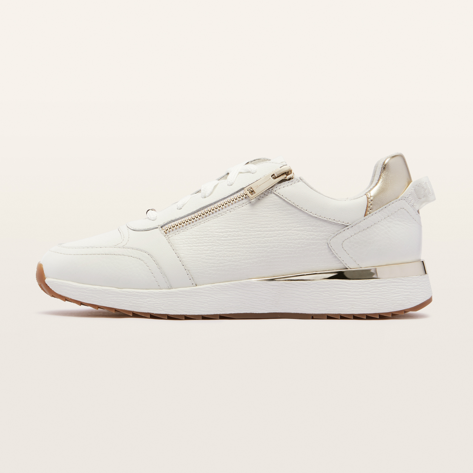 Brooklyn White/ Gold Leather Sneakers