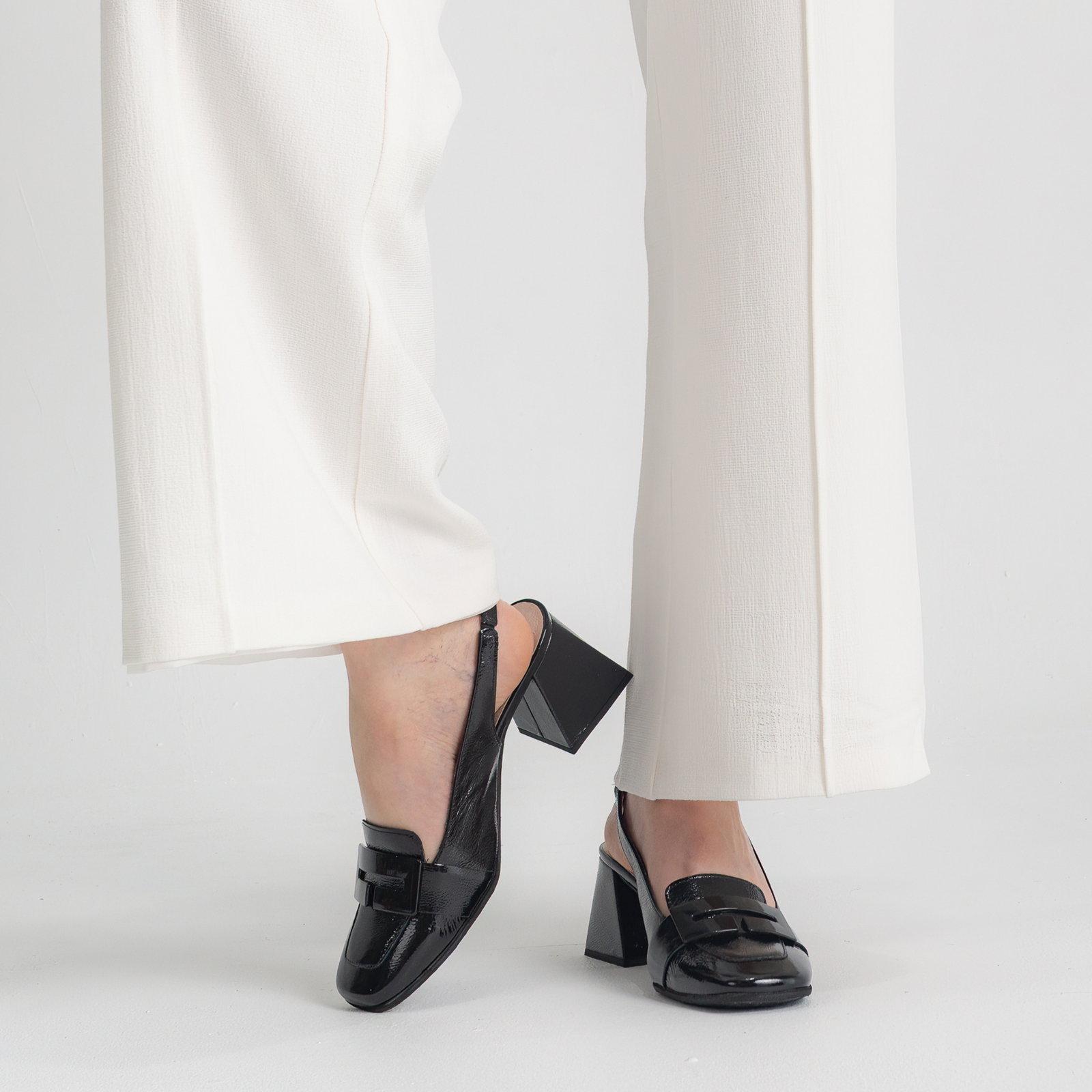 Heidi Black Leather Heels