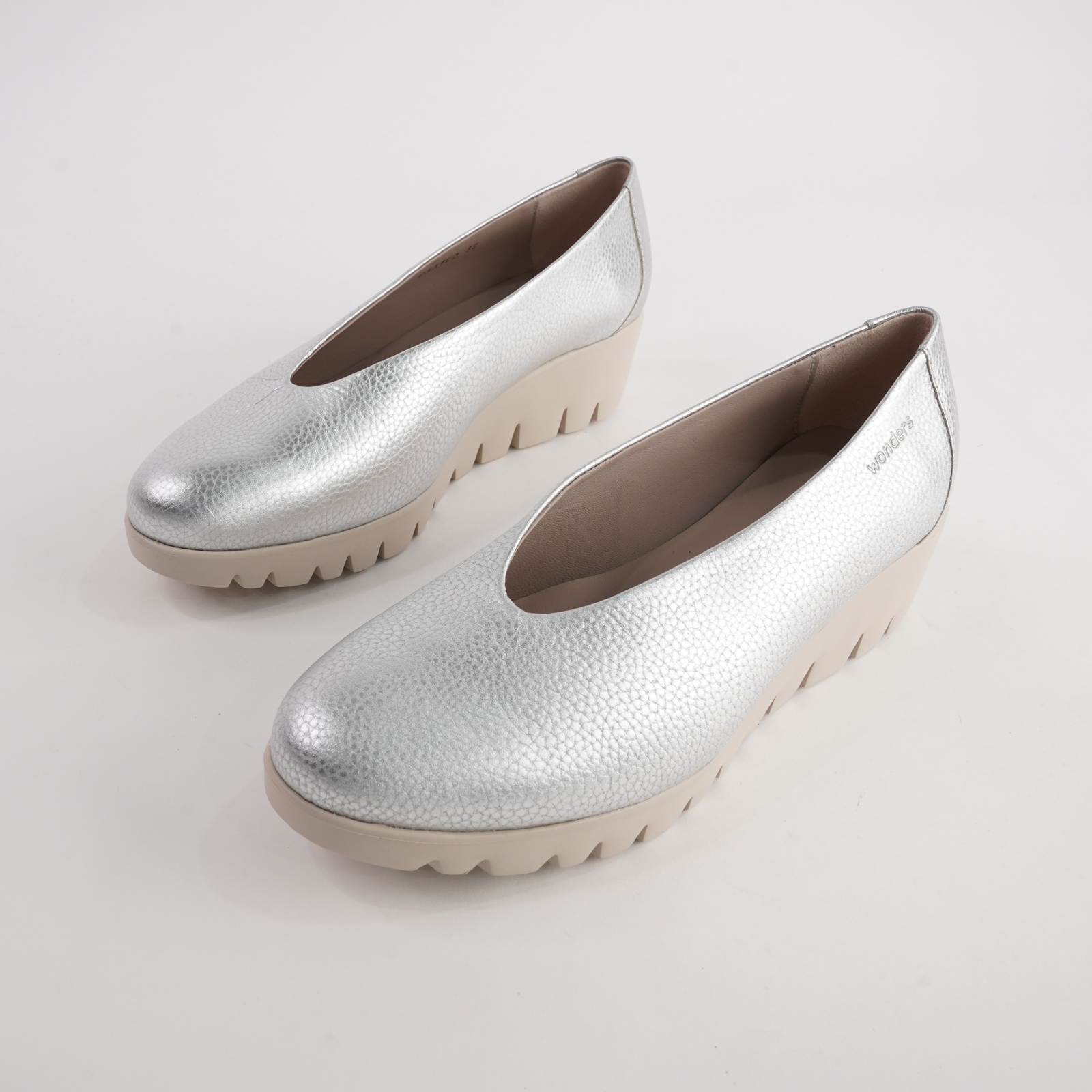 Caroline Silver Leather Wedges