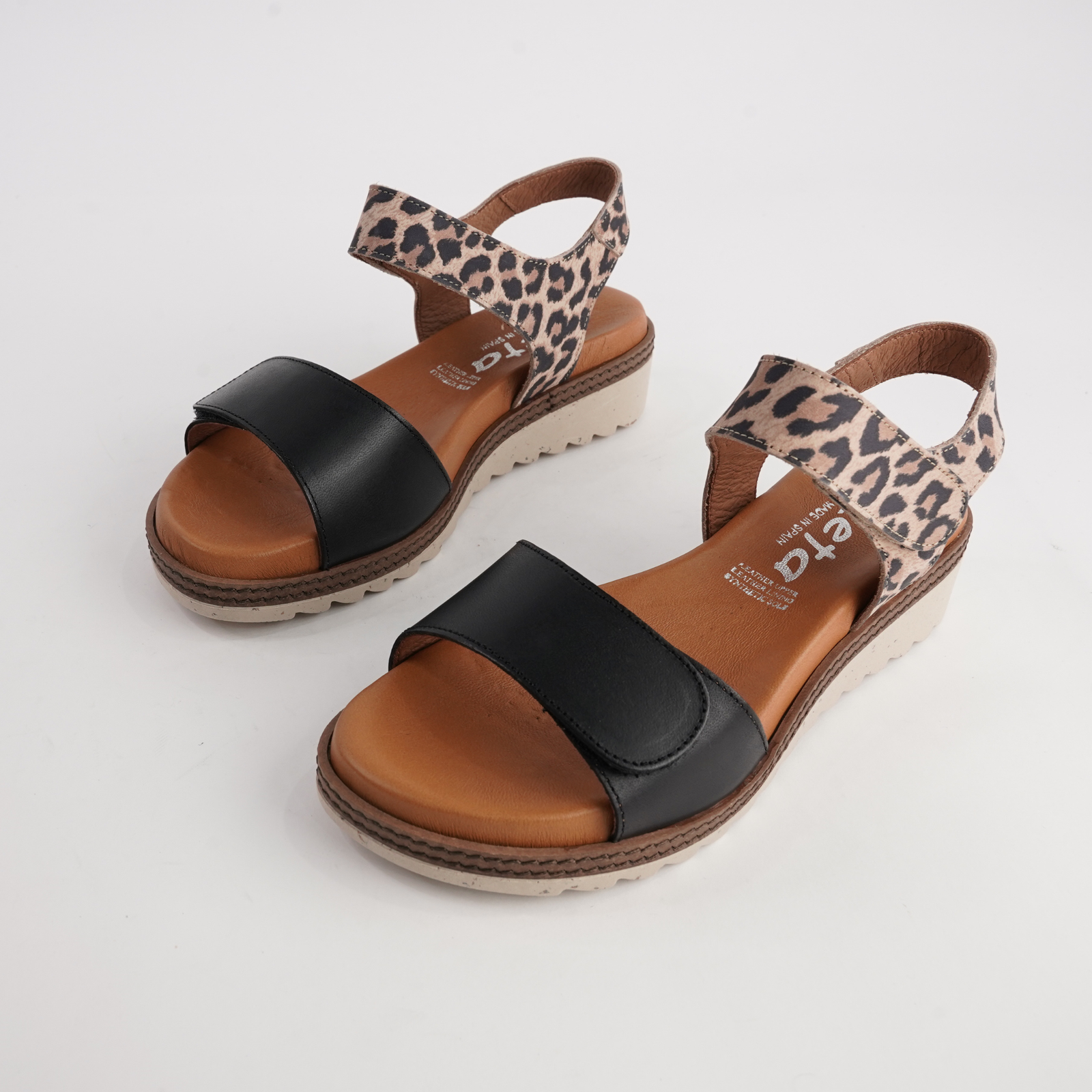 Lapel Negro/ Leopard Leather Sandals