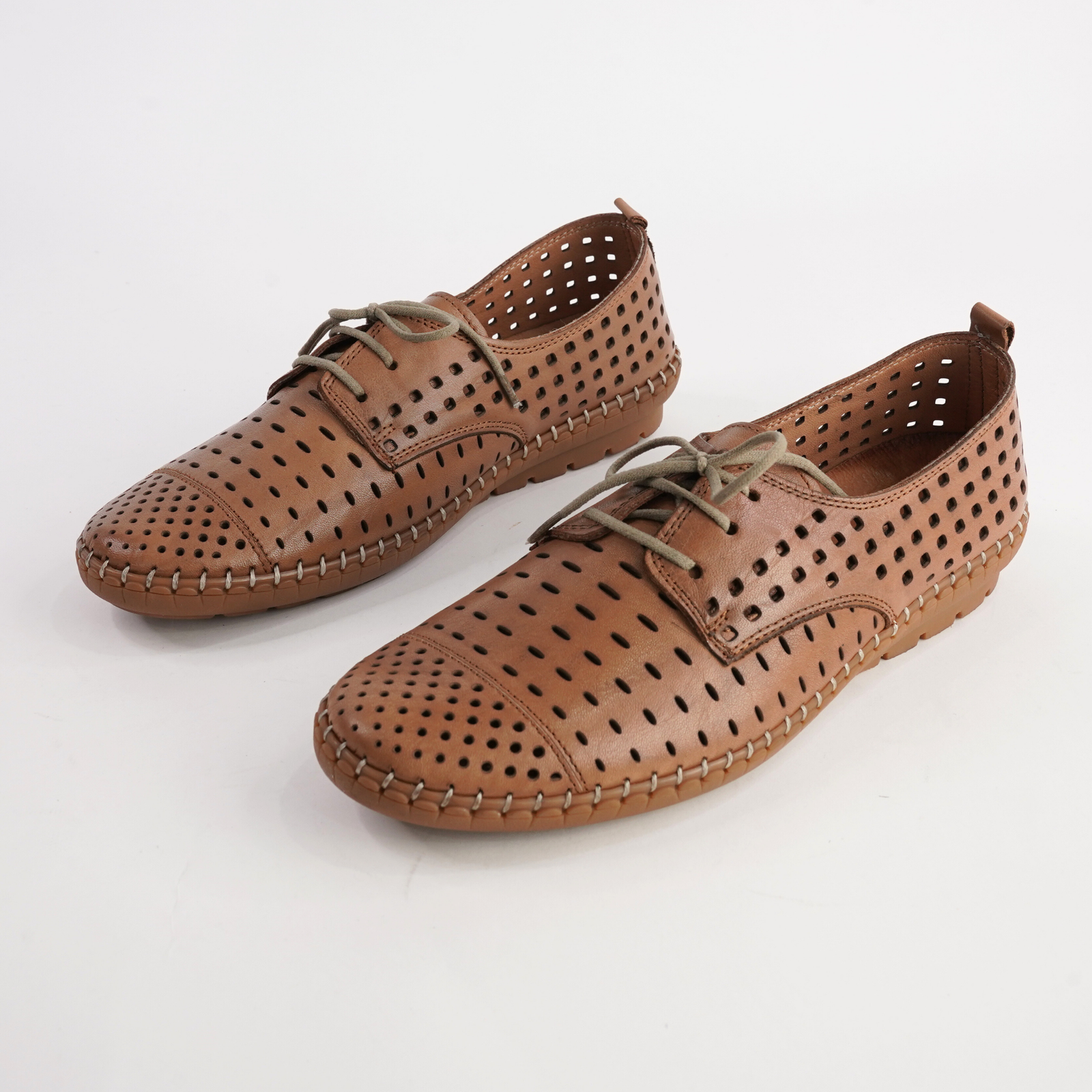 Kroon Tan Leather Lace Up Flats