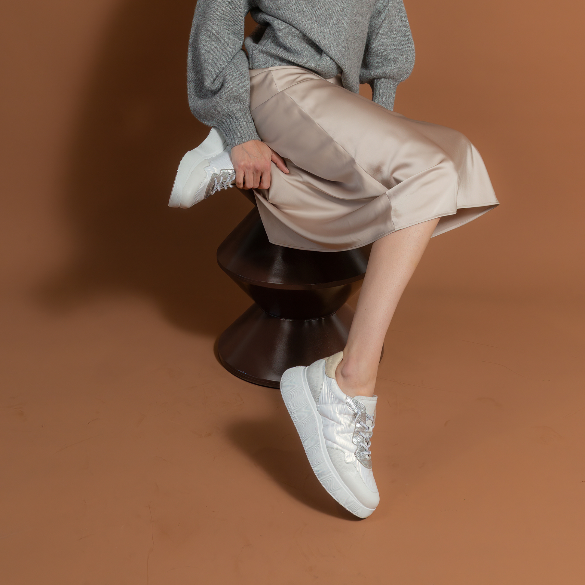 Tessa White/ Silver Leather Sneakers