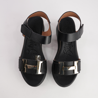Saul Negro Leather Sandals
