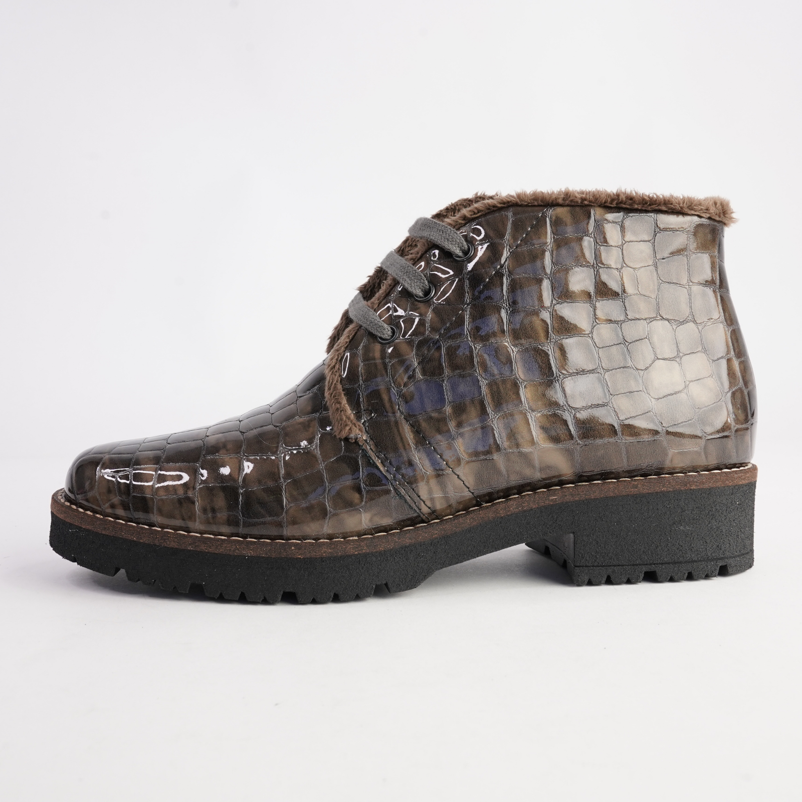 10773 Humo Patent Croc Leather Lace Up Boots