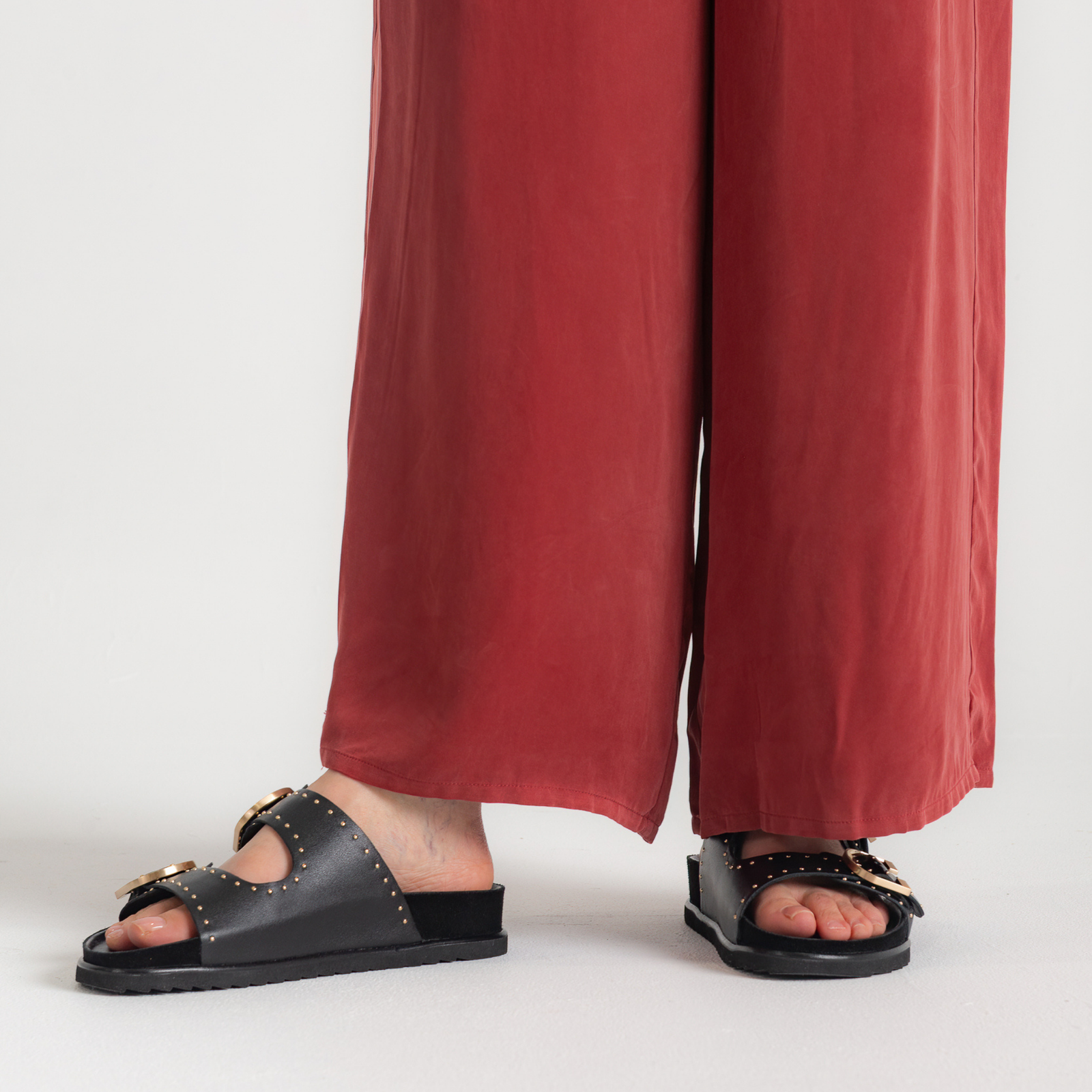 Deon Black Stud Leather Sandals