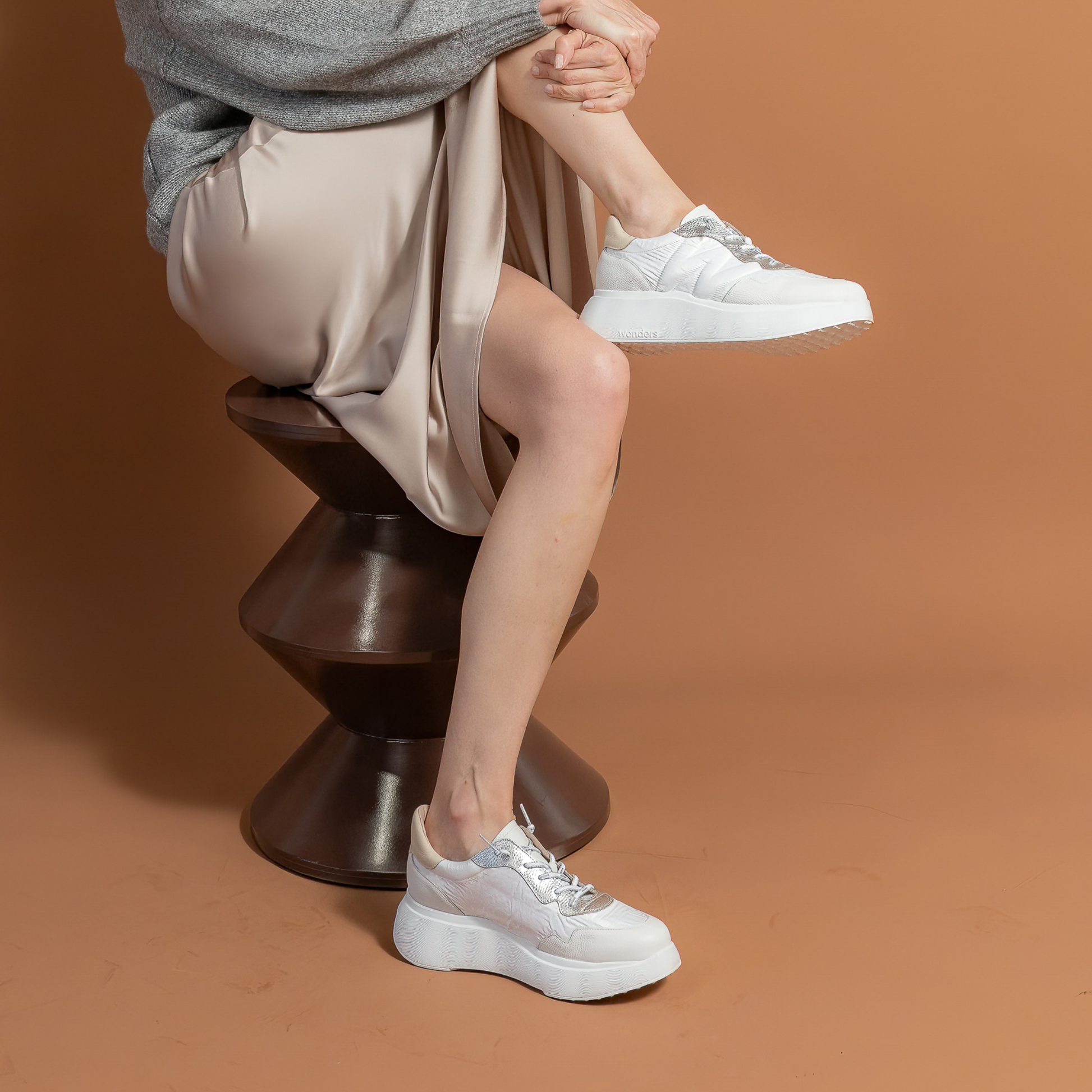 Tessa White/ Silver Leather Sneakers