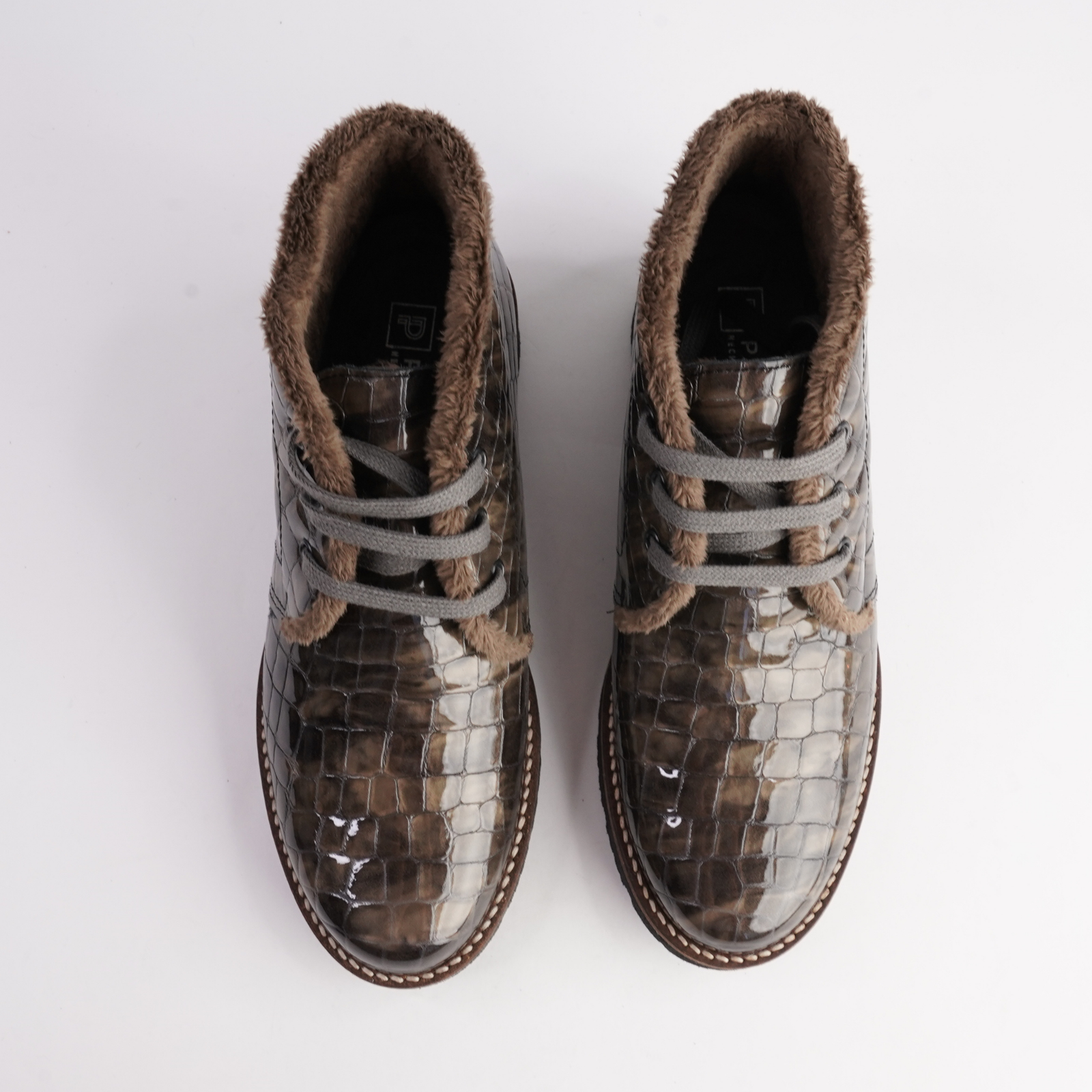 10773 Humo Patent Croc Leather Lace Up Boots