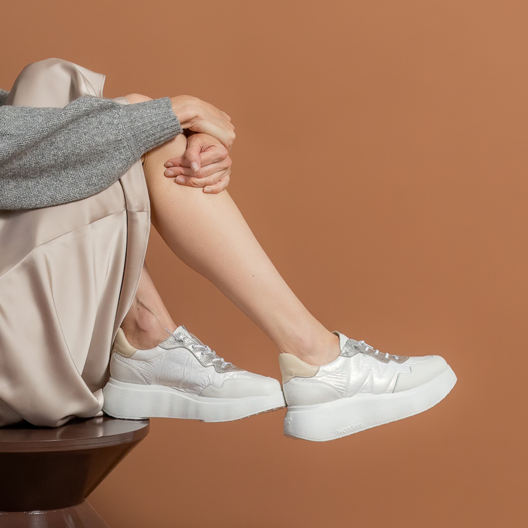 Tessa White/ Silver Leather Sneakers