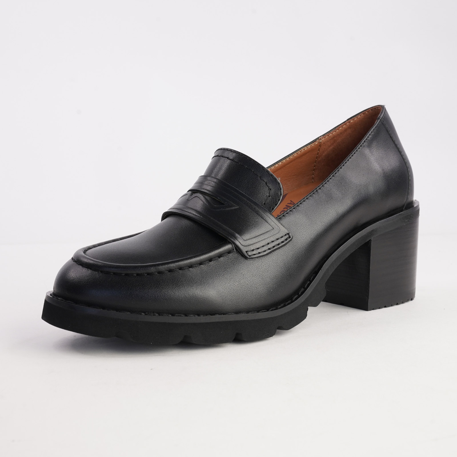 Antonia Black Leather Heeled Loafers
