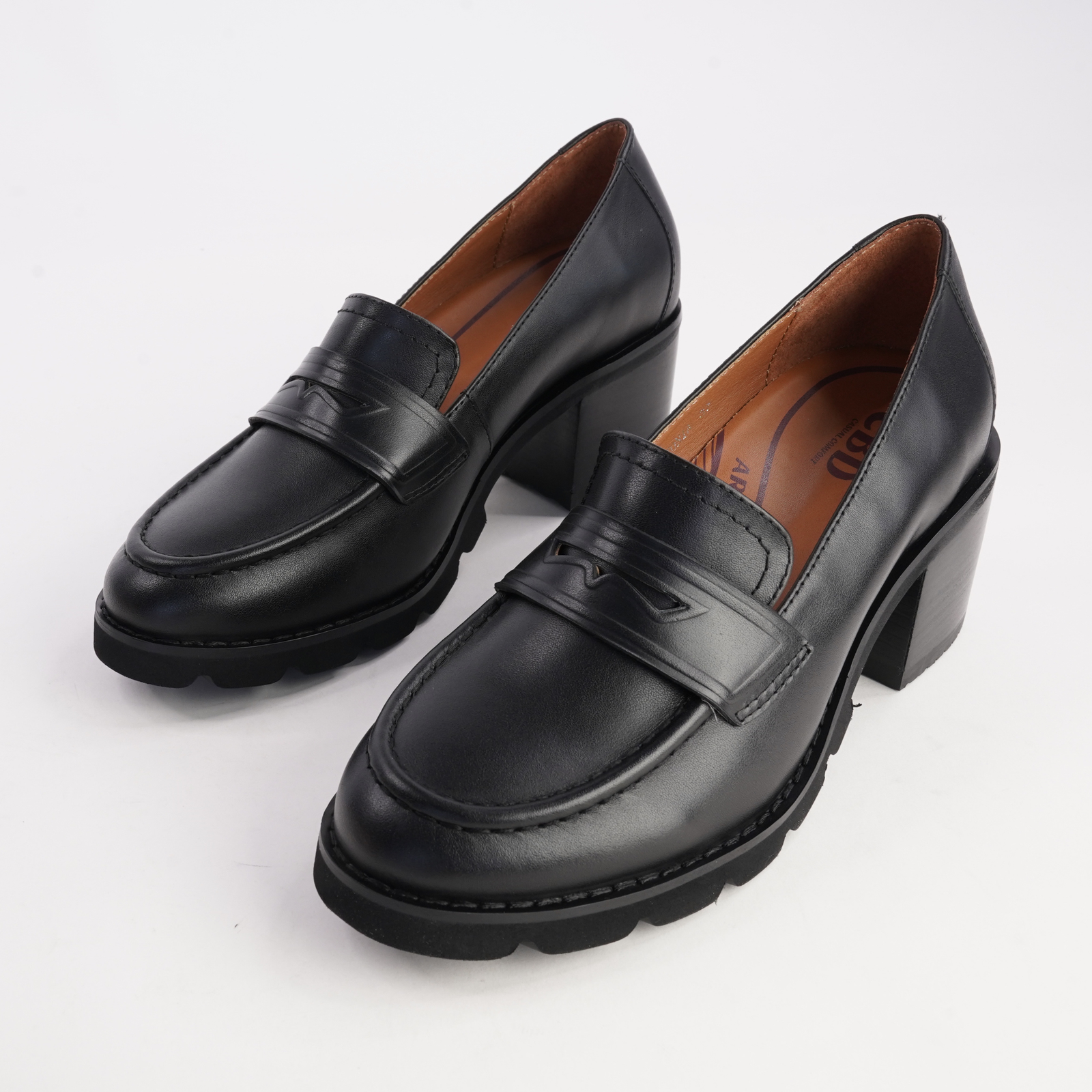 Antonia Black Leather Heeled Loafers