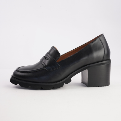 Antonia Black Leather Heeled Loafers