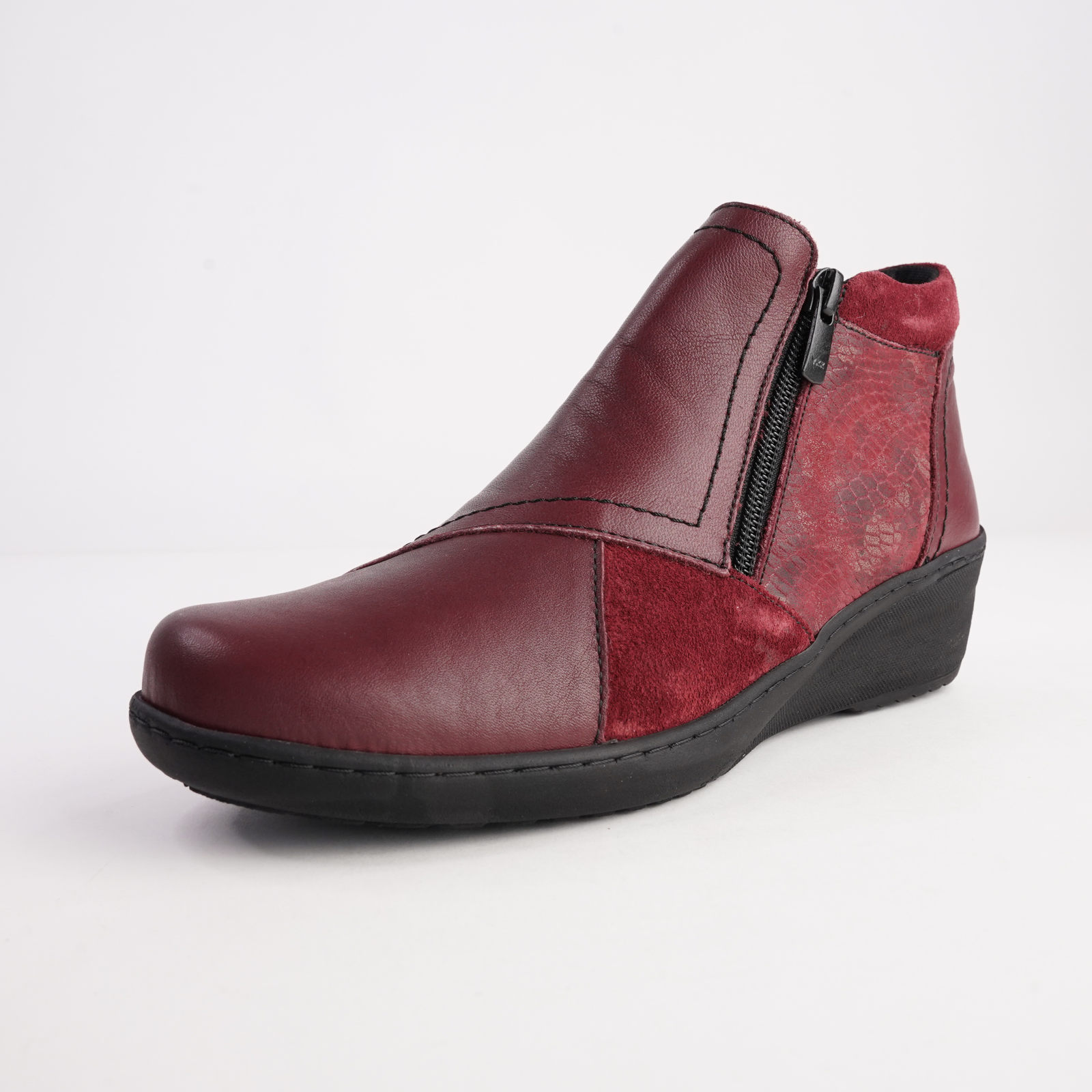 CP462-18 Burgandy Combo Leather Ankle Boots