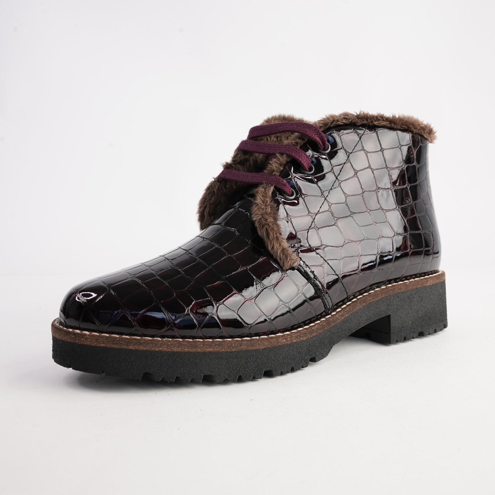 10773 Burdeos Patent Croc Leather Lace Up Boots