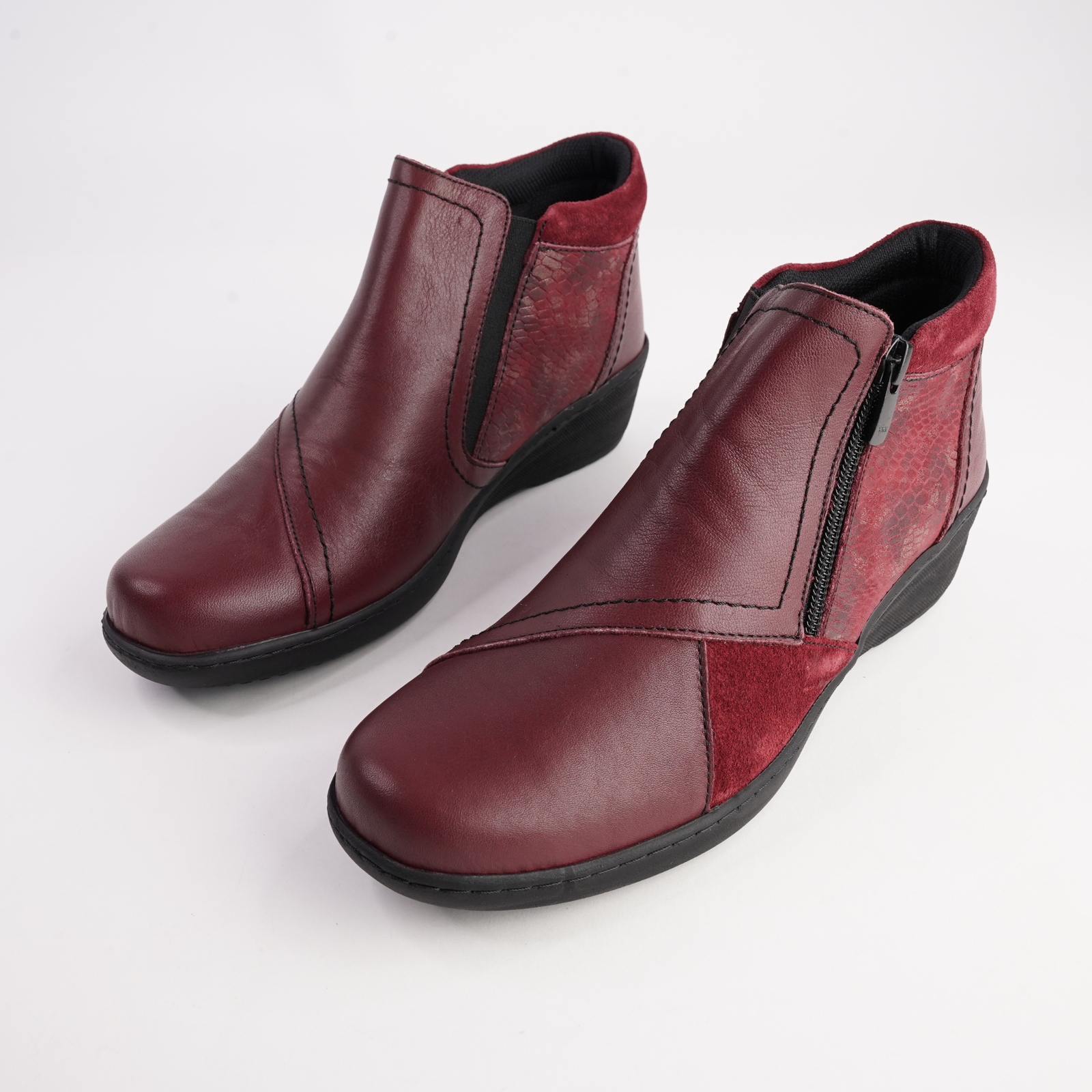 CP462-18 Burgandy Combo Leather Ankle Boots