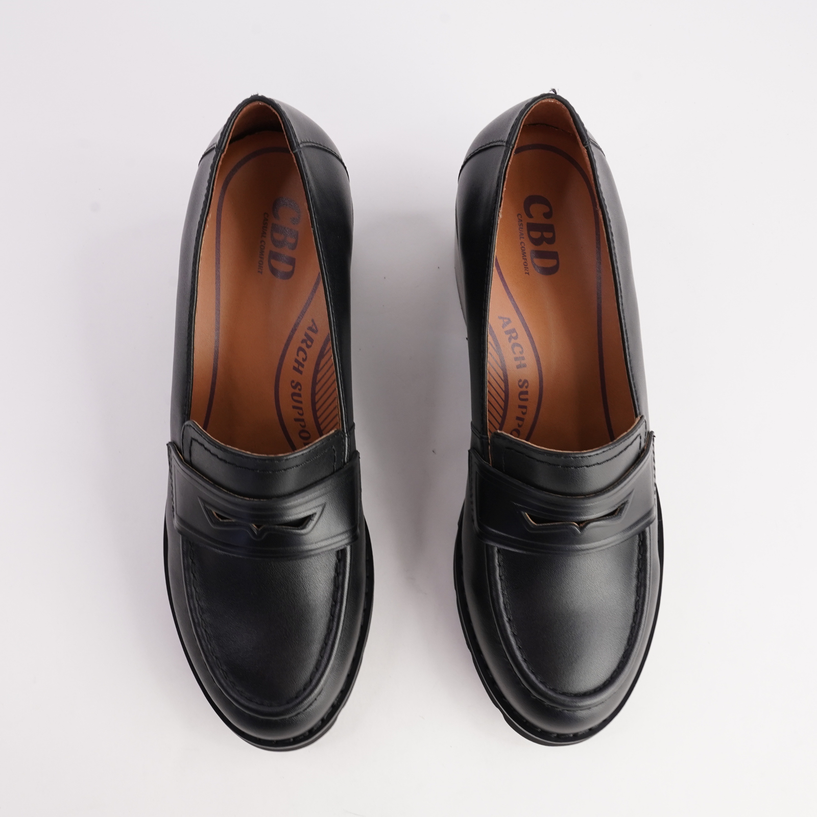 Antonia Black Leather Heeled Loafers