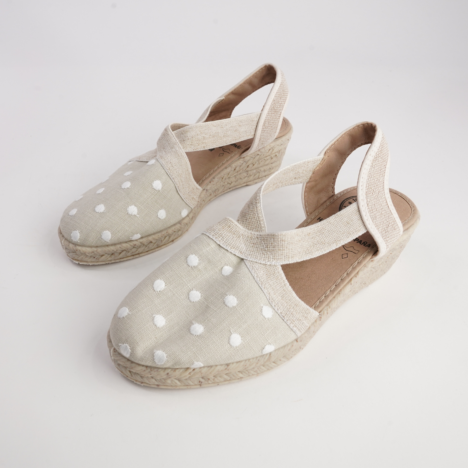 R18021 Beige Spot Espadrille Wedges