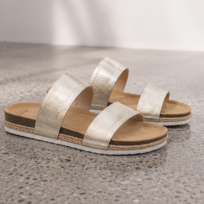 Maria III White Gold Pebbled Leather Sandals